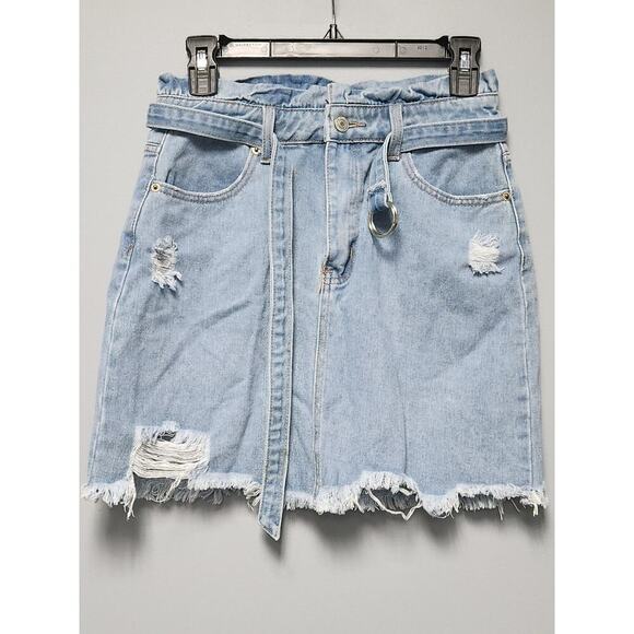 Denim Blvd Dresses & Skirts - Denim Blvd Distressed Jean Mini Skirt Women's NWOT Belted
